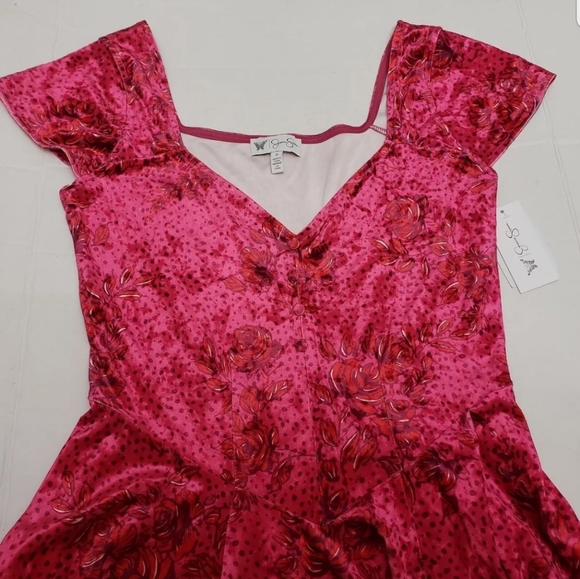 Jessica Simpson Crushed Velvet Fairy Goth Floral Romantic Asymmetrical Dress S - Picture 8 of 11